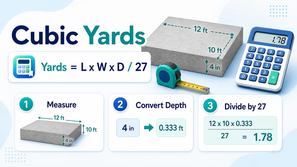 How to Estimate Cubic Yards formula and example infographic